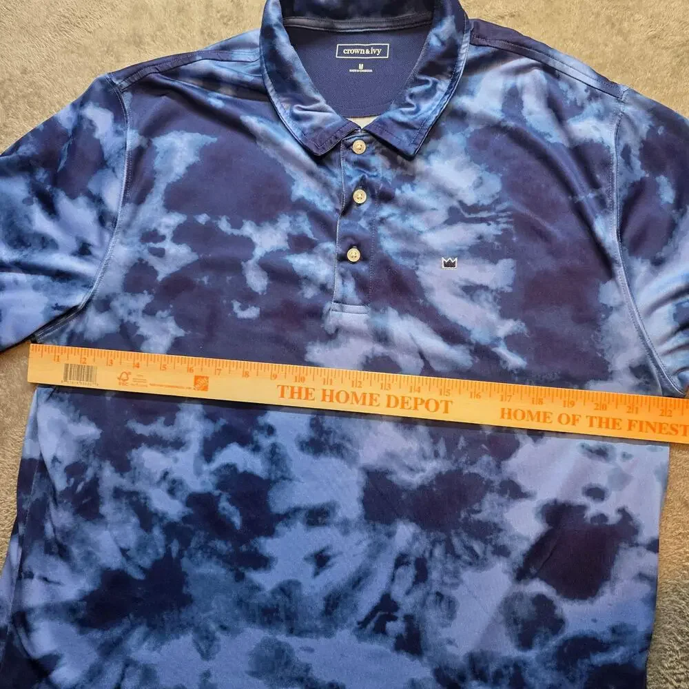Crown & Ivy Polo Shirt Mens M Blue Tie Dye Logo Short Sleeve Lightweight Casual